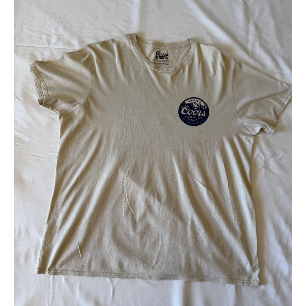 Coors Banquet Beer Graphic T-Shirt Mens Large Tan Short Sleeve Cotton - Picture 2 of 8